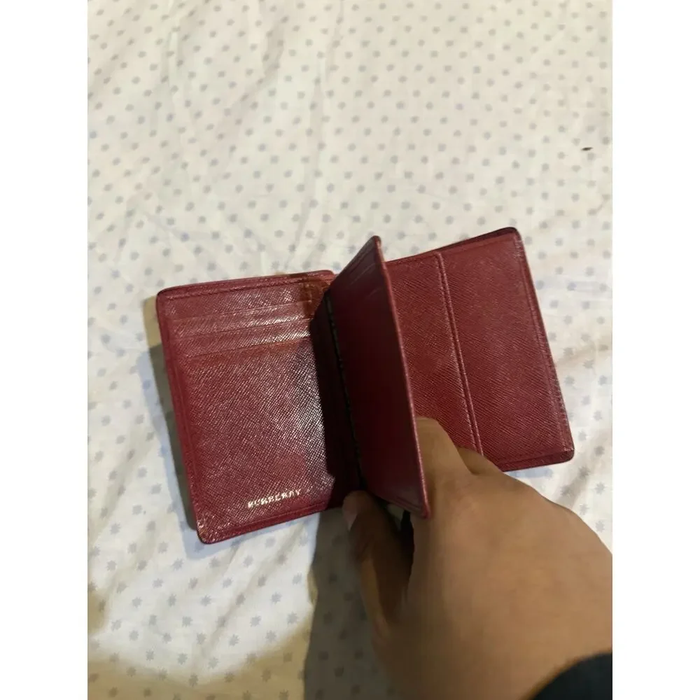 Red Burberry Saffiano leather bifold wallet